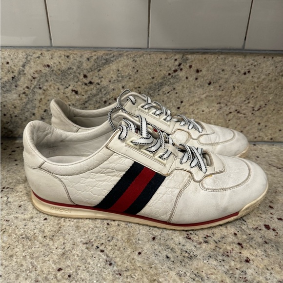 Gucci White Guccissima Leather Web Detail Low Top Sneakers Size 9G - Picture 1 of 9